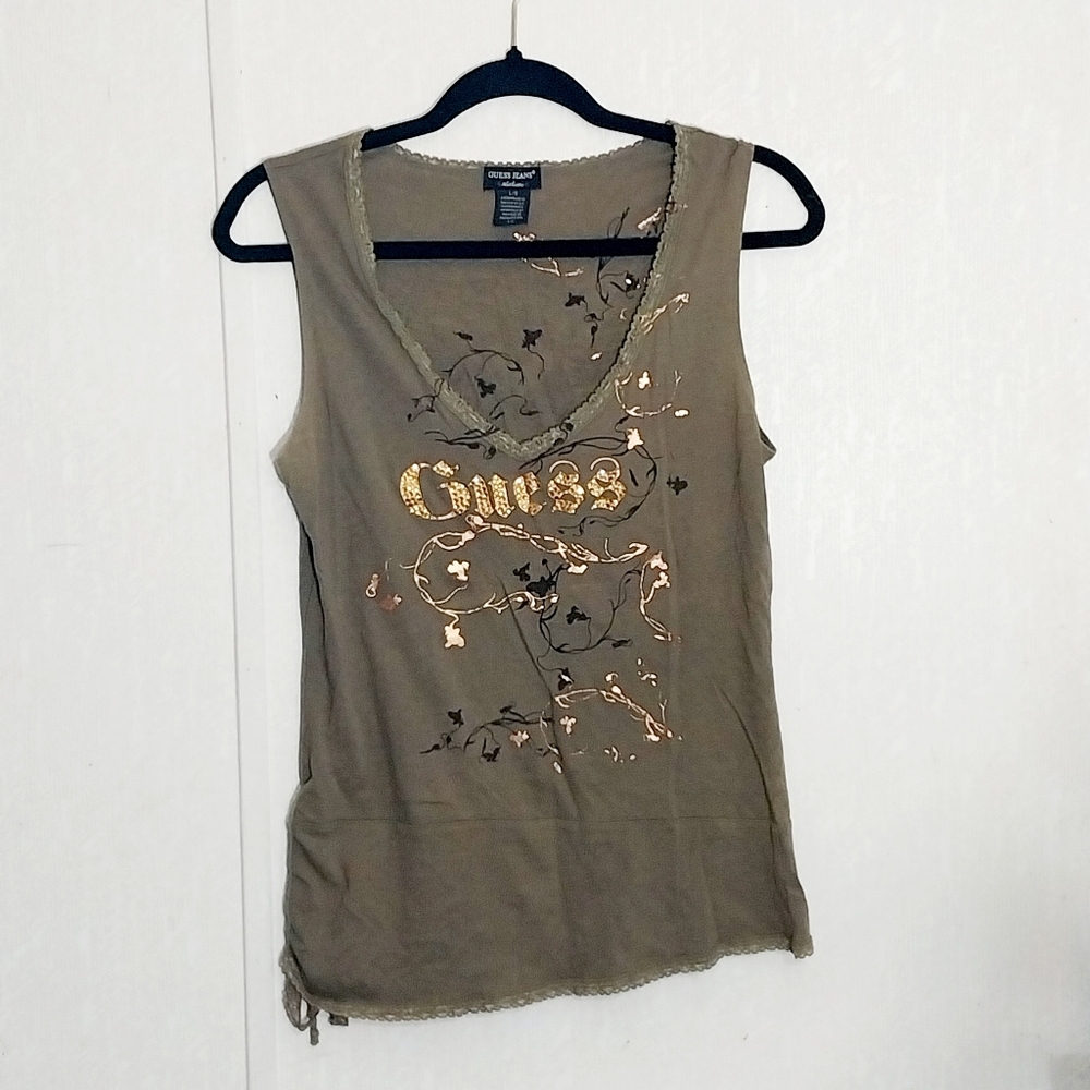 Guess Jeans Olive and Gold Women's Tank Top